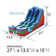 15ft Double lane water/dry slide  13.5ft wide x 27ft long x 15ft high
