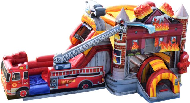 Firetruck Water Bounce House with Slide 