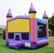 <b><font color=blue><b>Cotton Candy Bounce House w/Basketball Hoop Inside</font><br><small>Best for ages 4+<br> <font color=red>Space Needed 15 W x 15 D x 16 H</font></b></small>