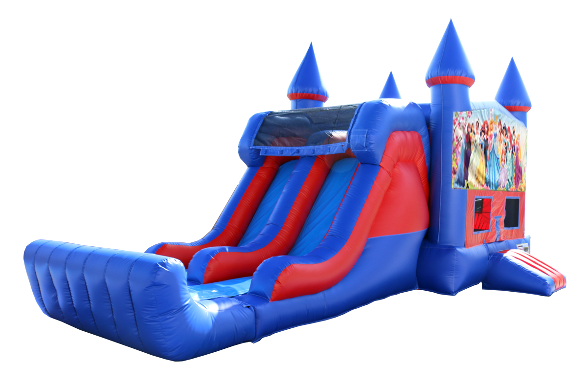 Unicorn 7' Double Lane Dry Slide Combo with Bounce House In Maurice