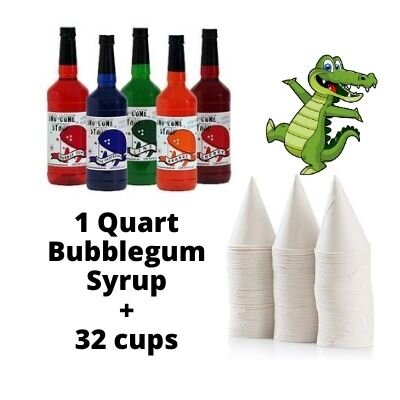Bubblegum Snow Cone Flavor Syrup and Serving Cones Bubblegum Snow Cone Flavor Syrup and Serving Cones
