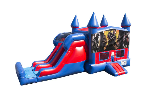 Call of Duty 7' Double Lane Dry Slide With Bounce House Call of Duty 7' Double Lane Dry Slide With Bounce House