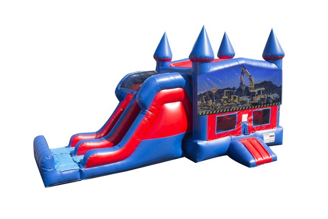 Construction 7' Double Lane Dry Slide Bounce House Combo Construction 7' Double Lane Dry Slide Bounce House Combo
