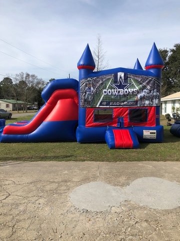 Dallas Cowboys 7' Double Lane Dry Slide With Bounce House Dallas Cowboys 7' Double Lane Dry Slide With Bounce House