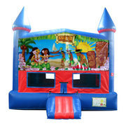 Hawaiian Luau Bounce House With Basketball Goal Hawaiian Luau Bounce House With Basketball Goal