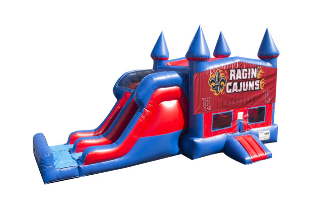 Ragin' Cajuns 7' Double Lane Dry Slide With Bounce House Ragin' Cajuns 7' Double Lane Dry Slide With Bounce House