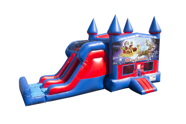 Santa and Rudolph 7' Double Lane Dry Slide With Bounce House Santa and Rudolph 7' Double Lane Dry Slide With Bounce House