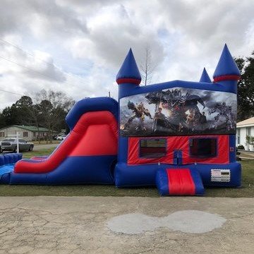 Transformers 7' Double Lane Dry Slide With Bounce House Transformers 7' Double Lane Dry Slide With Bounce House