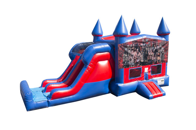 Wrestlers 7' Double Lane Dry Slide With Bounce House Wrestlers 7' Double Lane Dry Slide With Bounce House