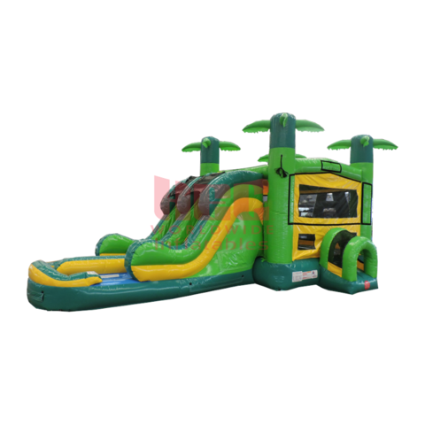 Tropical Double Lane Bounce House With Slide Tropical Double Lane Bounce House With Slide