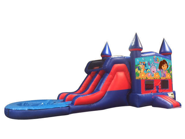 Dora The Explorer 7' Double Lane Water Slide With Bounce House Dora The Explorer 7' Double Lane Water Slide With Bounce House