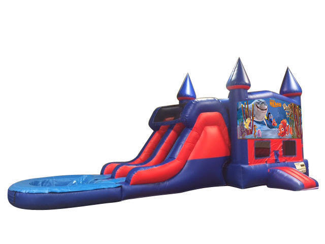 Finding Nemo 7' Double Lane Water Slide With Bounce House Finding Nemo 7' Double Lane Water Slide With Bounce House