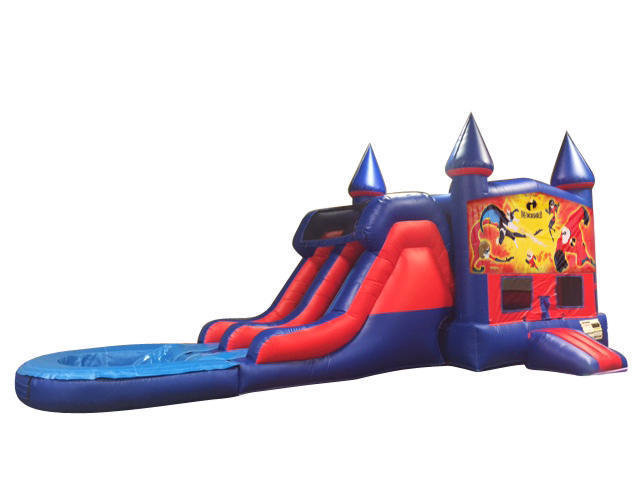 Incredibles 7' Double Lane Water Slide With Bounce House Incredibles 7' Double Lane Water Slide With Bounce House