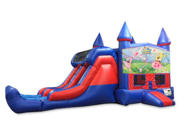 Spongebob 7' Double Lane Dry Slide With Bounce House Spongebob 7' Double Lane Dry Slide With Bounce House