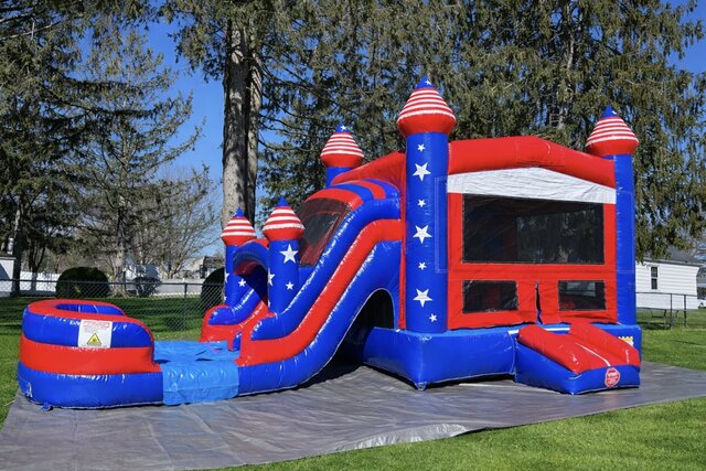 Patriots Dual Lane Bounce House Combo (WET) Patriots Dual Lane Bounce House Combo (WET)