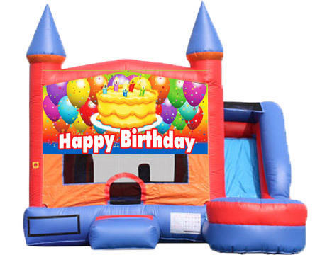 6-in-1 Castle Combo with Slide (Wet) - Birthday Cake