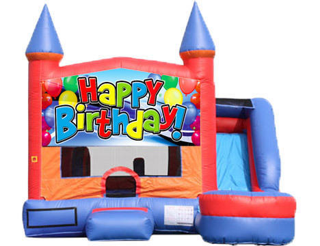 6-in-1 Castle Combo with Slide (Wet) - Happy Birthday