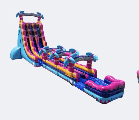 27ft teal rippling rush with slip and slide 27ft teal rippling rush with slip and slide