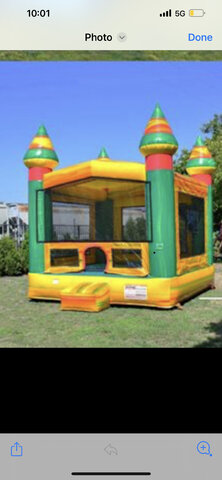 Green and Yellow 2 goals bounce house 