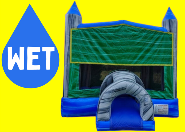 Blue Green Grey Marble Bounce House Rental DRY