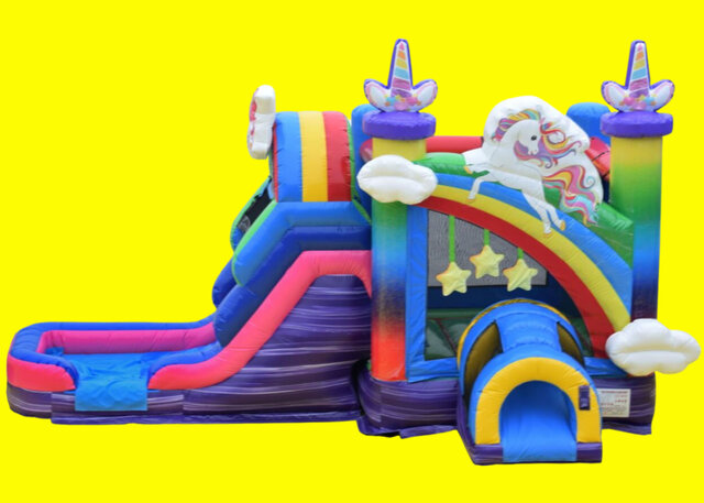 Unicorn Rainbow Castle Bounce House with Water Slide