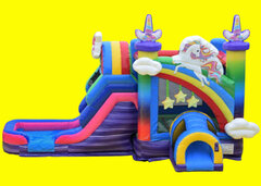 Unicorn Rainbow Castle Bounce House with Slide - WET
