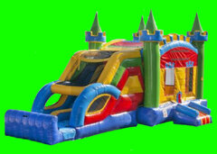 Lucky Multi Colored Bounce House and Double Lane Dry Slide