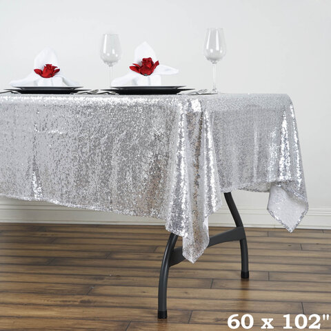 60 x 102 Silver Sequin  Rectangular Tablecloths