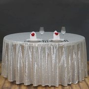 Sequin Silver Tablecloth 120"