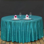 120' Premium Turquoise Sequin Round Tablecloth For Wedding Banquet Party