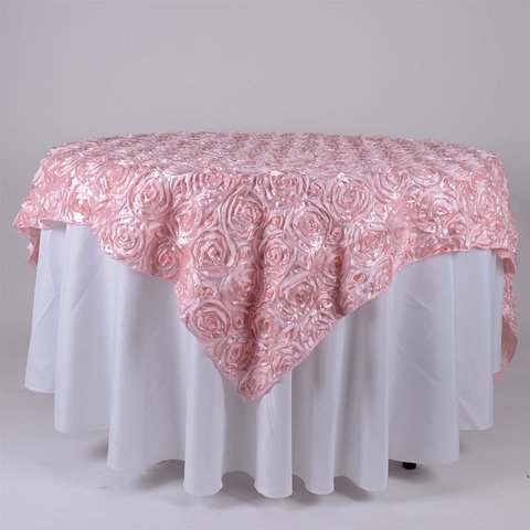 Linen: Pink Rosette Overlay 72 Linen: Pink Rosette Overlay 72