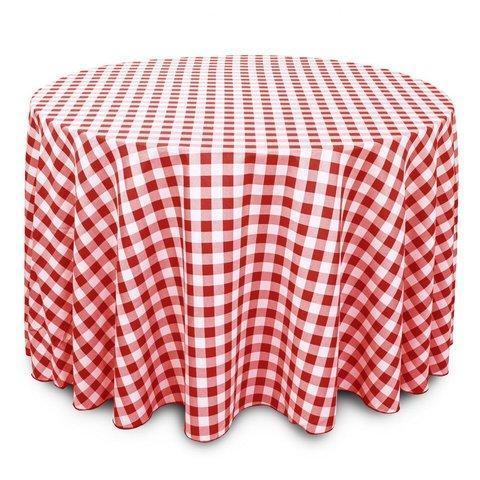 Linen: Red and White Checkered Round Tablecloth 108 Linen: Red and White Checkered Round Tablecloth 108