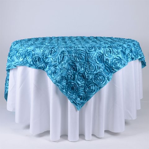 Linen: Turquoise Rosette Overlay 72 Linen: Turquoise Rosette Overlay 72