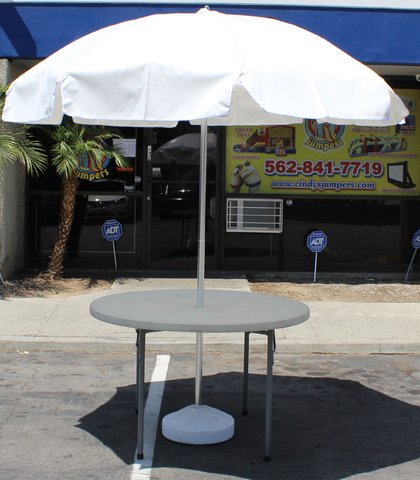 7.5' Vinyl Umbrella & 48 inch Round Table Set 7.5' Vinyl Umbrella & 48 inch Round Table Set