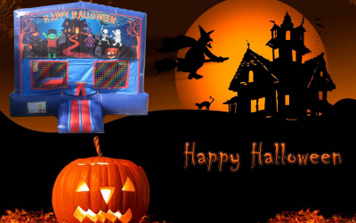 Happy Halloween #2 Bounce House (red/blue) w/Basketball Hoop Happy Halloween #2 Bounce House (red/blue) w/Basketball Hoop