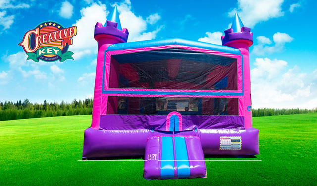 Castle Bounce House Pink with basketball hoop Castle Bounce House Pink with basketball hoop