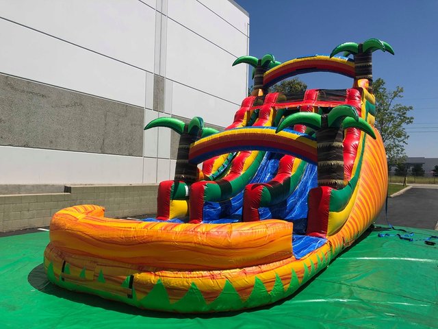 18' Tropical Dual Lane Slide Dry/Wet Inflatable Slide 18' Tropical Dual Lane Slide Dry/Wet Inflatable Slide