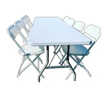 8ft Long Table w/8 Standard White Folding Chairs Set