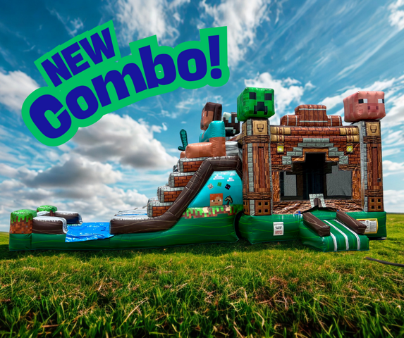 Minecraft Dual Lane Bounce House Combo (Wet) Minecraft Dual Lane Bounce House Combo (Wet)