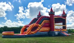 Wet Fire Castle Combo with Dual Slide and Inflated Pool