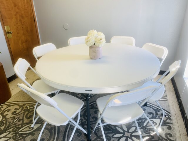 60 Inch Round Table and White Chair Set 60 Inch Round Table and White Chair Set