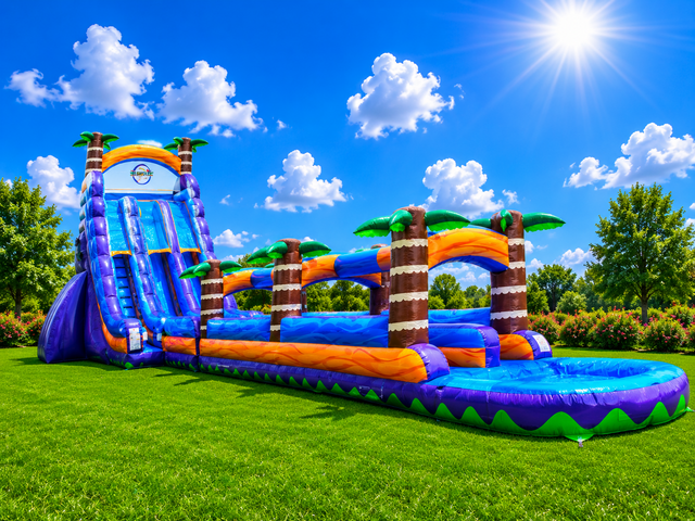 28' Tropical Hurricane Double Lane Slip and Slide with deep pool 28' Tropical Hurricane Double Lane Slip and Slide with deep pool