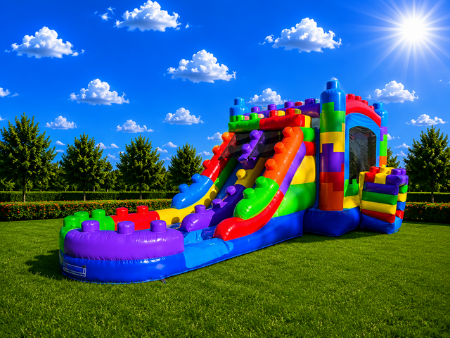 Lego Bounce House with Dual Lane Slide Lego Bounce House with Dual Lane Slide