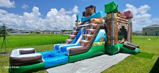 Pixel Combo bounce house with dual lane slide