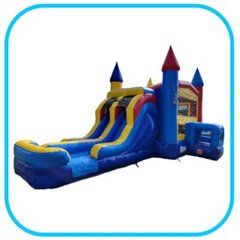 Double Water Slide Castle with basketball hoop