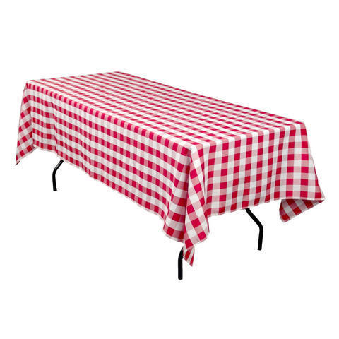 White and Red Checkers 6' table Linen, tablecloth.
