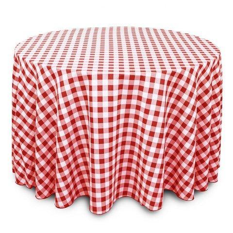 White and Red Checkers Round table Linen, tablecloth.