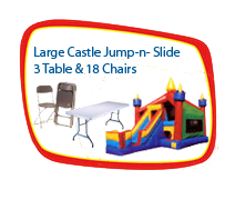 Large Castle Jump and Slide, 3 Tables and 18 Chairs Large Castle Jump and Slide, 3 Tables and 18 Chairs