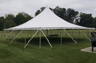 30x30 Pole Tent (900 Sq ft, White and Pink, Seats 75-110)