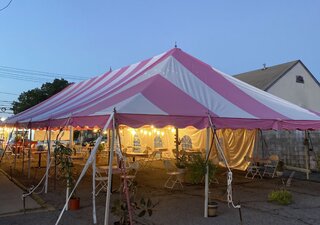 30x50 Pole Tent (1500 Sq ft, White and Pink, Seats 125 - 185)